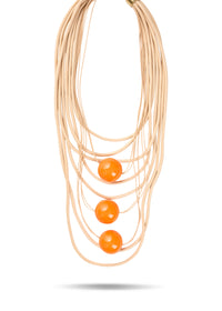Handmade necklace with large orange wooden beads - 99