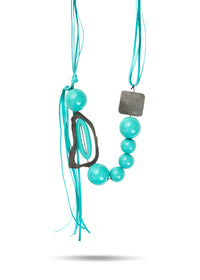 A necklace of wooden beads, a combination of turquoise colors - 99