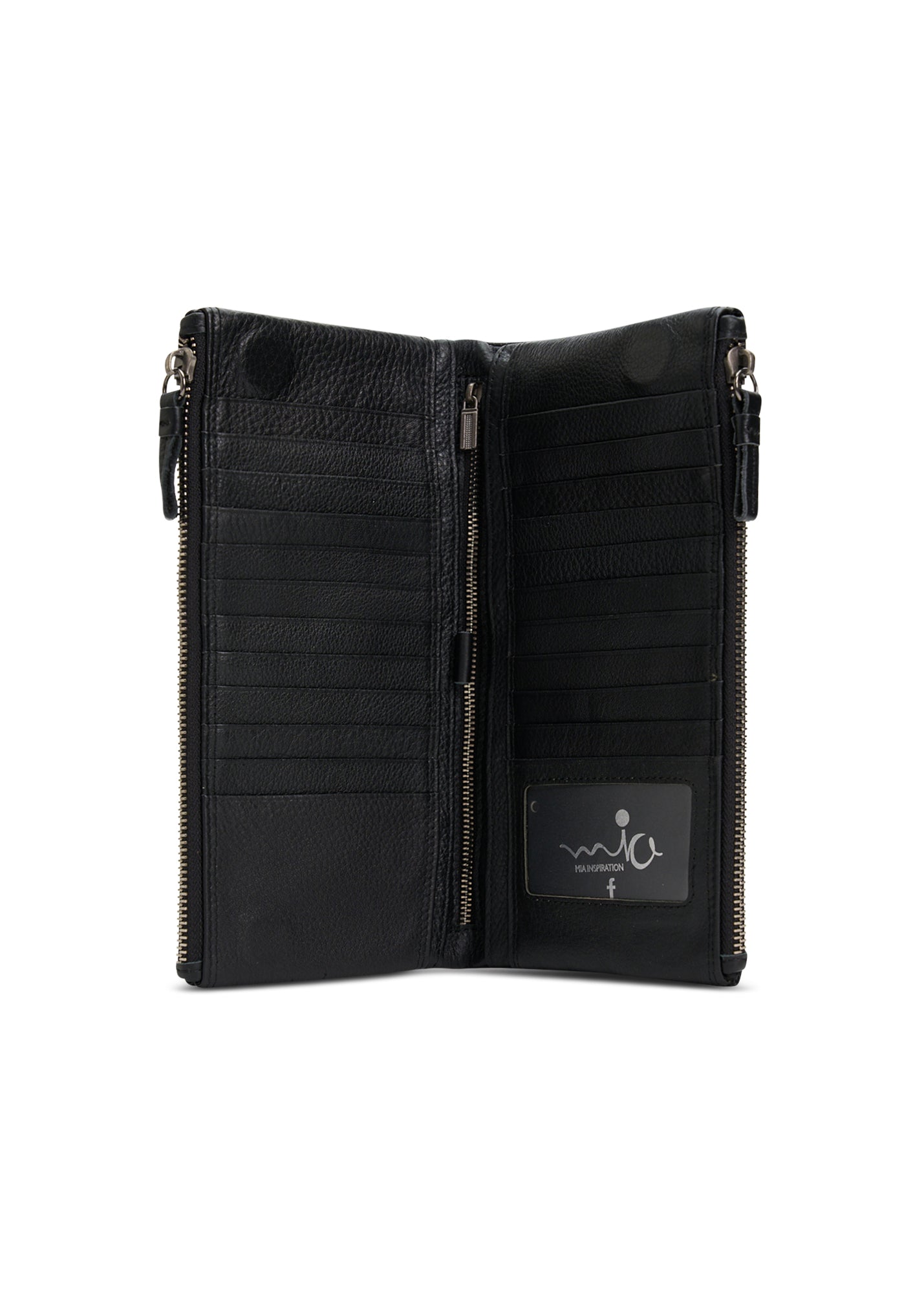 Large leather wallet, external zippers + black magnet