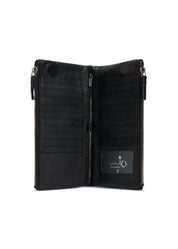 Large leather wallet, external zippers + black magnet