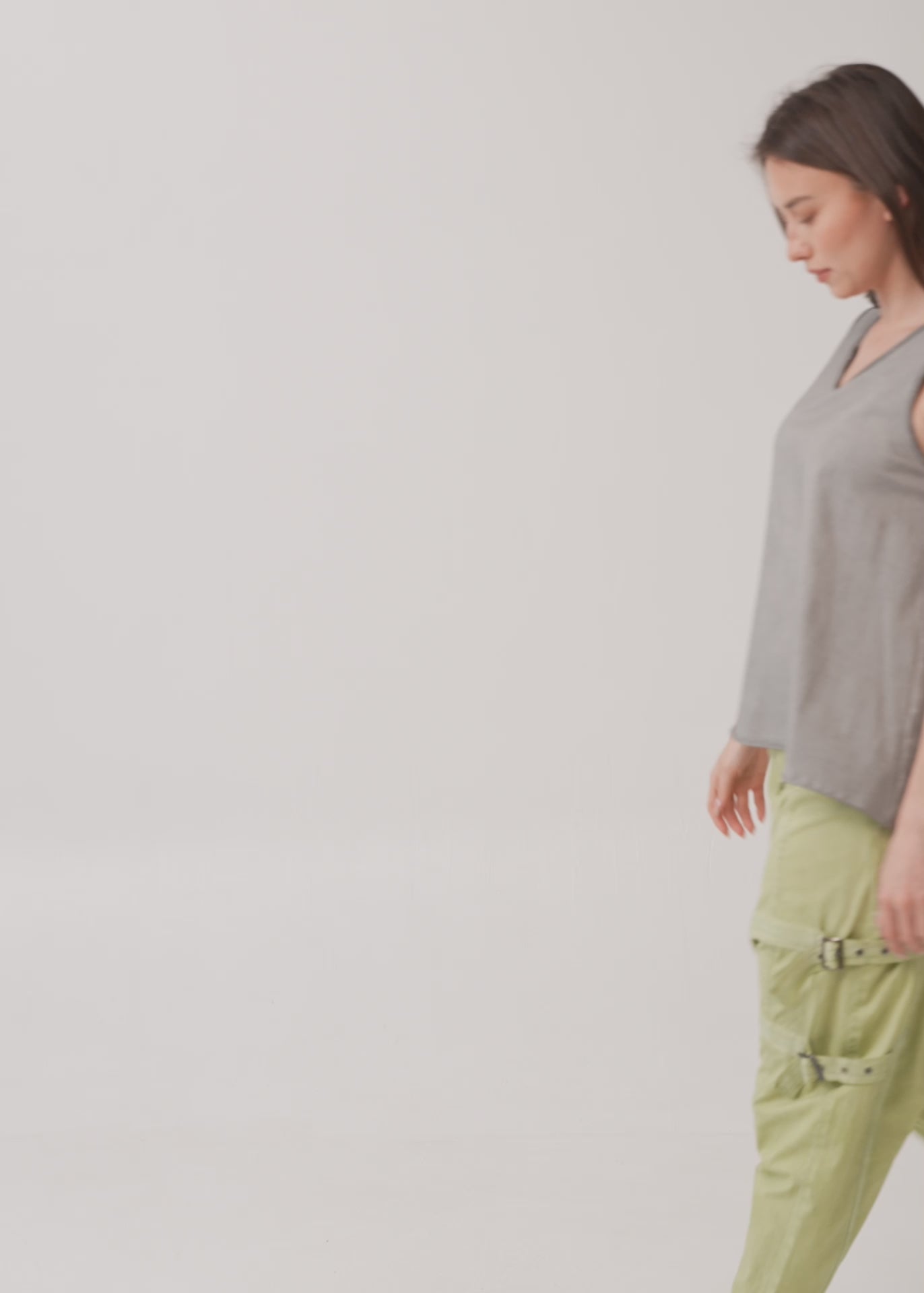 Wash-dyed tank top with mesh accents in washed grey