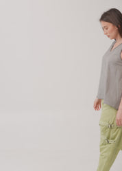 Wash-dyed tank top with mesh accents in washed grey