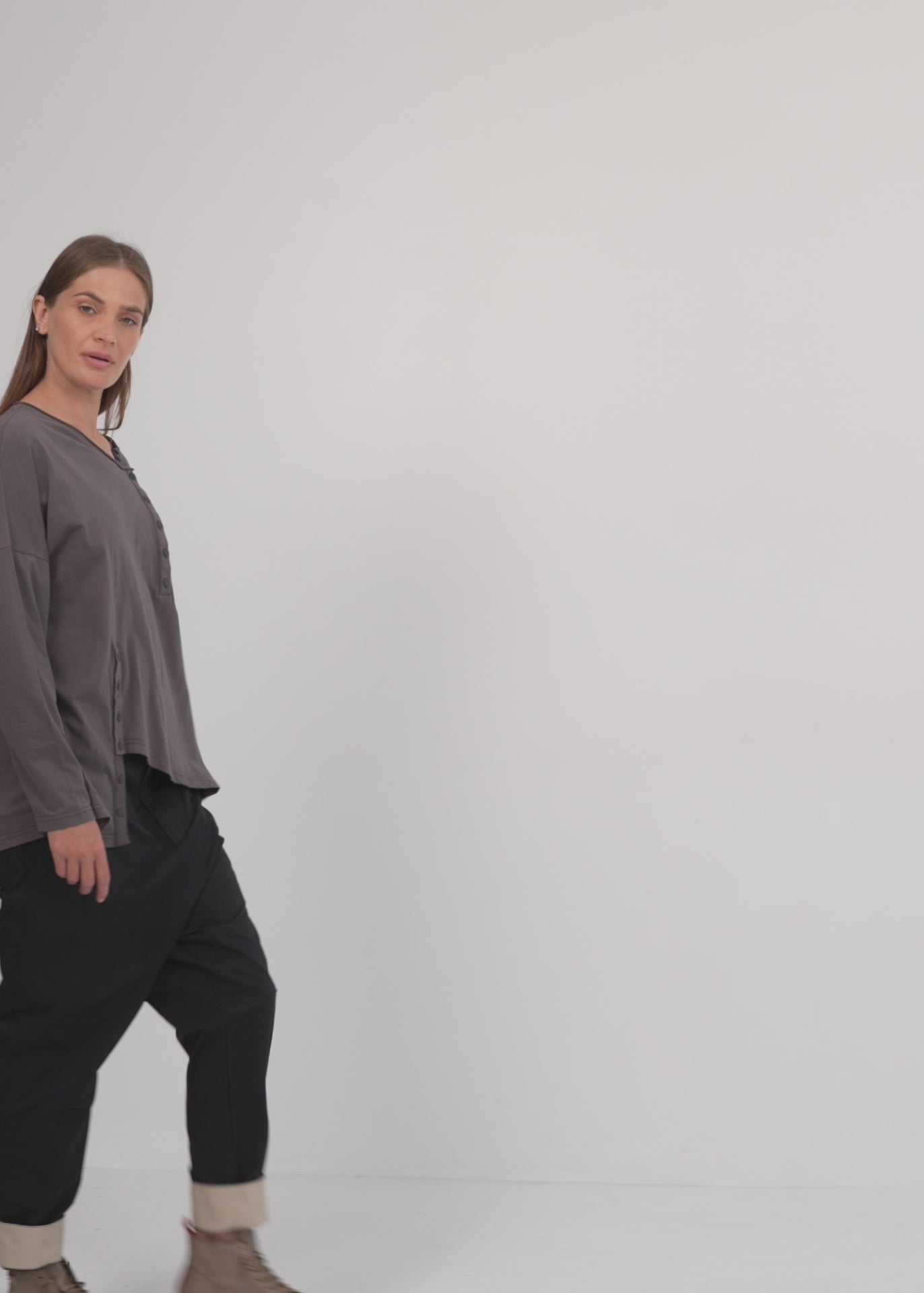 Stone two-button long-sleeved shirt