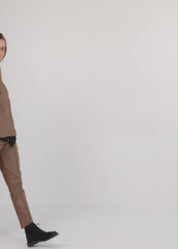 Gold leather-like center seam pant