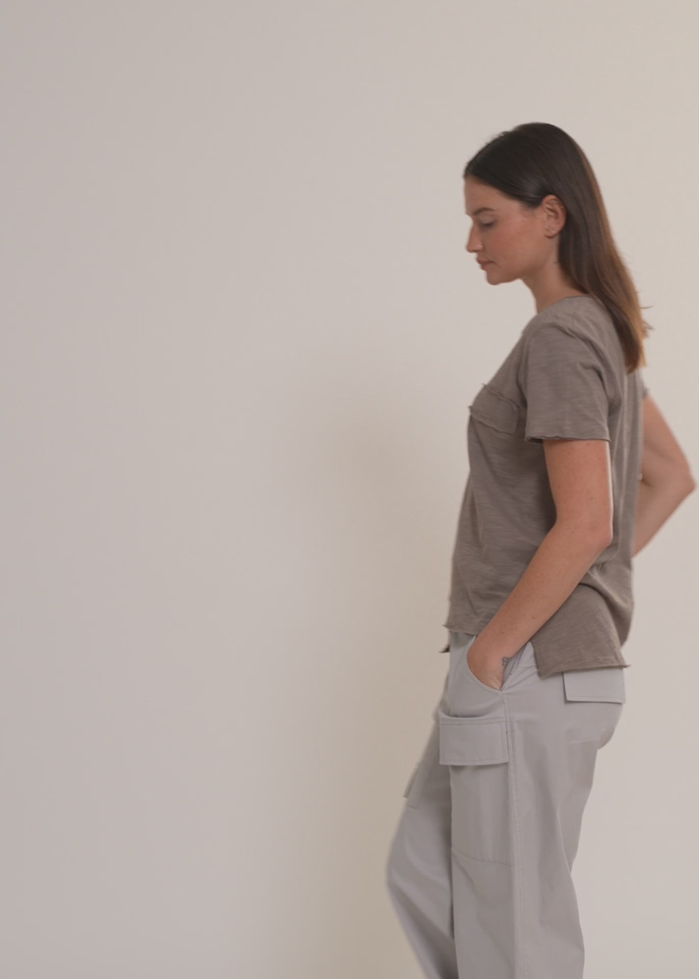 Green rectangle patch cotton T-shirt