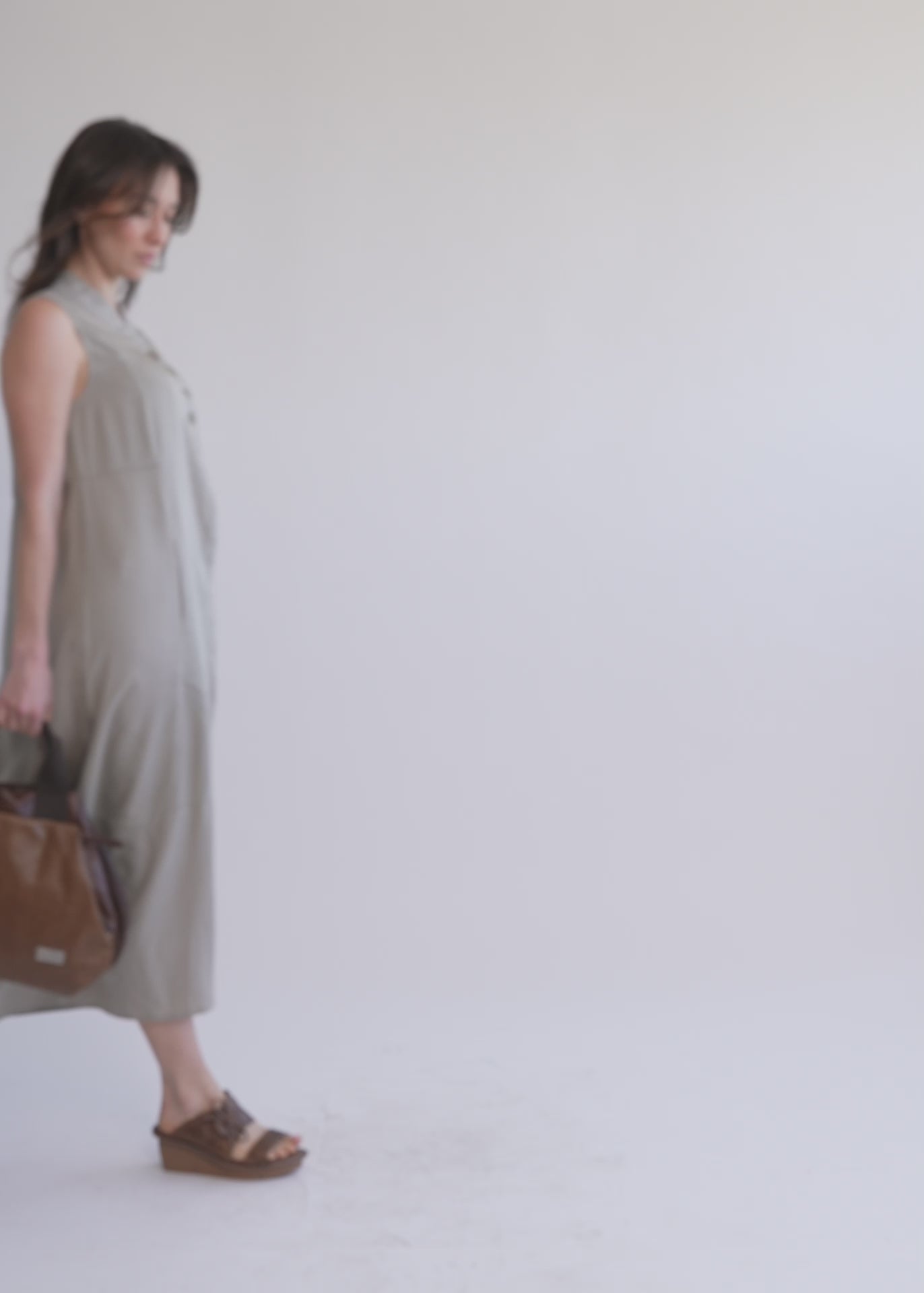 Dark gray half-button dress with collar