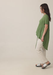 Short-sleeve tunic with front tie, green