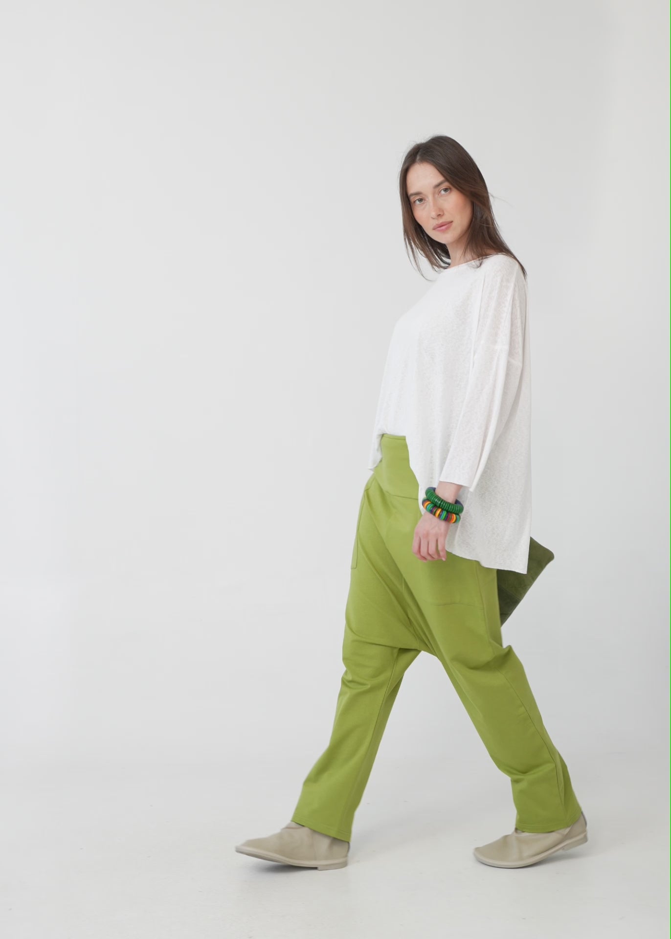Long white slub fabric shirt