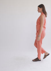 Long pants with blue ladder ribbon combination