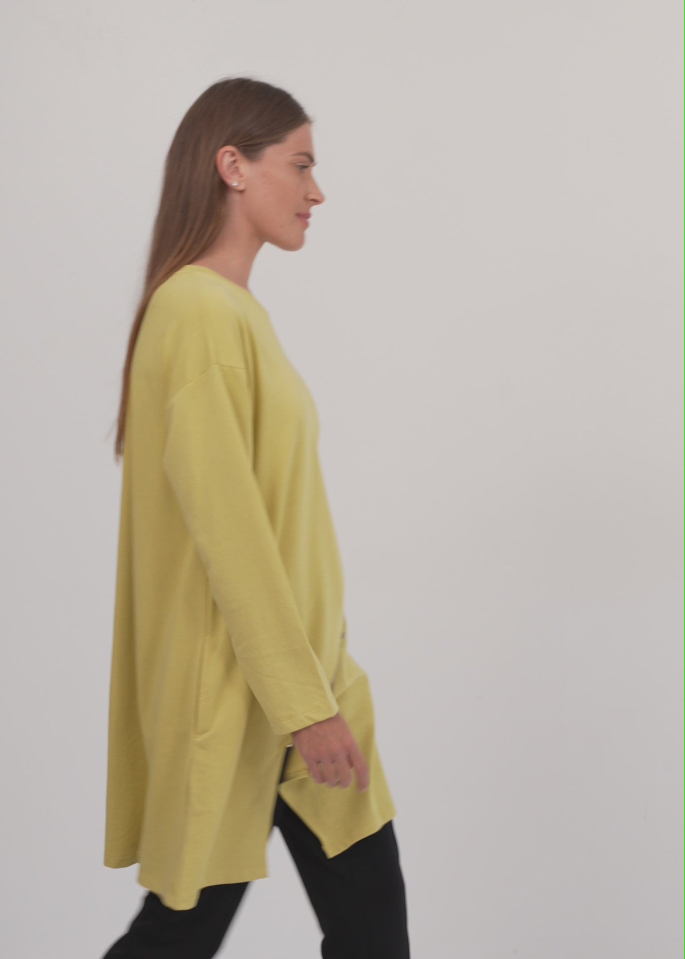 Mustard diagonal zipper long sleeve tunic
