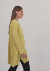 Mustard diagonal zipper long sleeve tunic