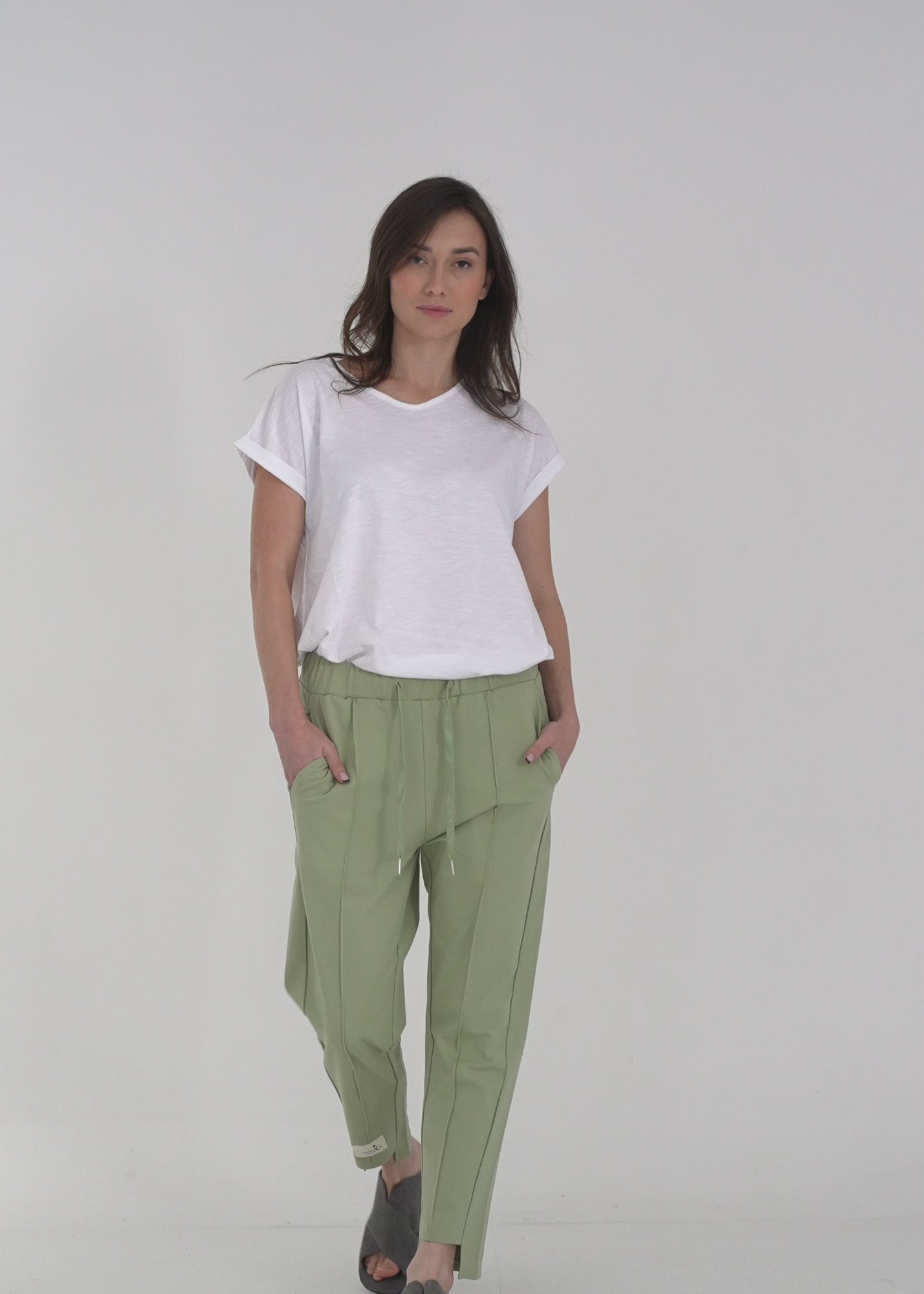 Pants seam in the middle and a dark green patch