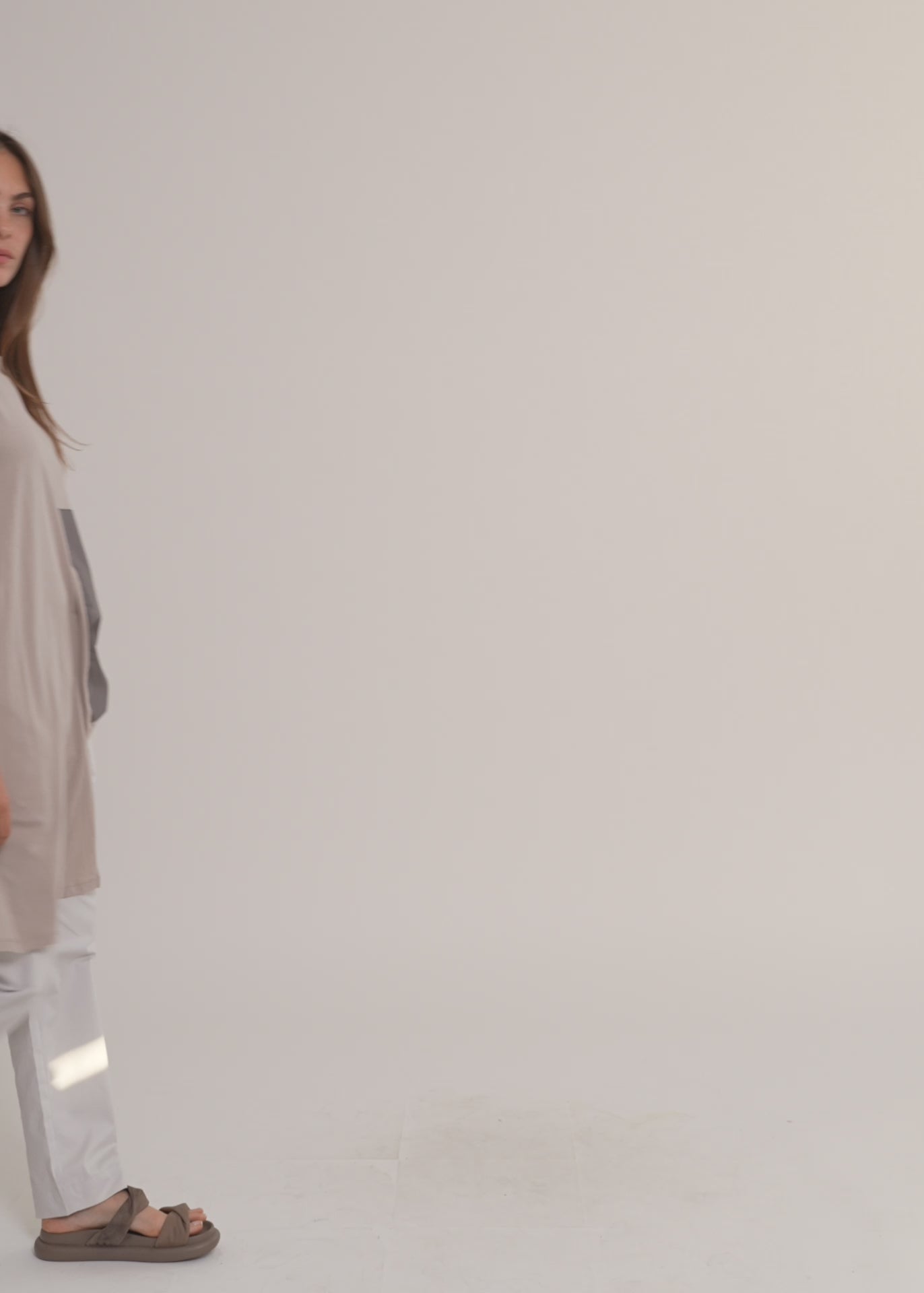 Brown fabric half-circle pocket tank top