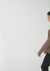 Long sleeve V-neck thin knit shirt in brown
