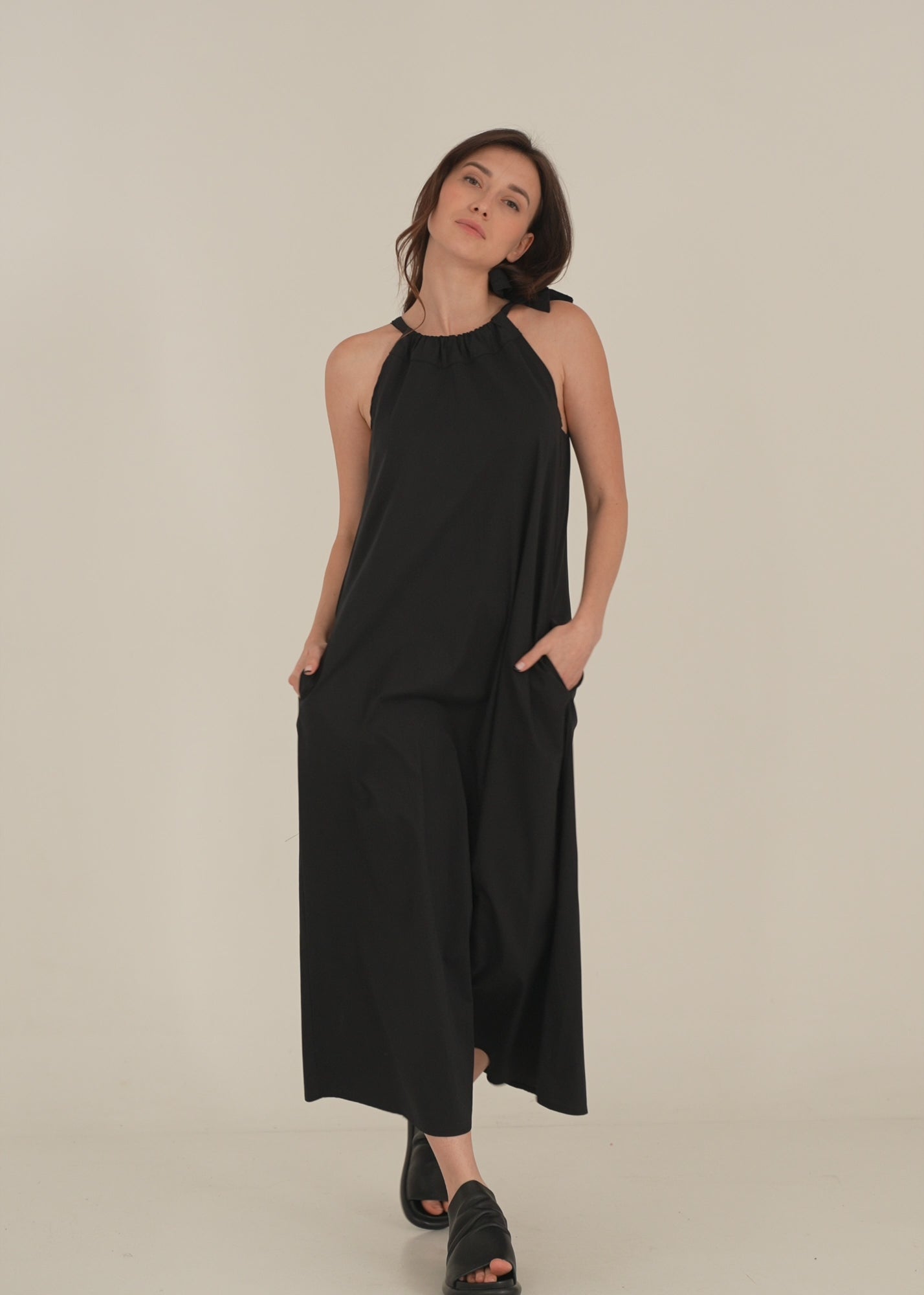Orange neck tie maxi dress