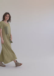 Green short sleeve dress with inverted pocket