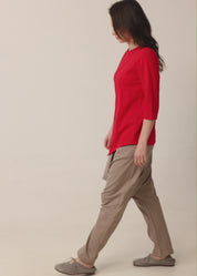 Brown diagonally stitched shirt with 3/4 sleeves