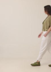Cotton baggy pants with white ribbon combination