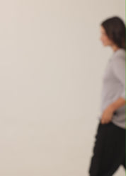 White 3/4 sleeve straight t-shirt with side slits