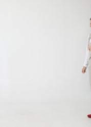 Stone color combination cut-out skirt pants with pocket