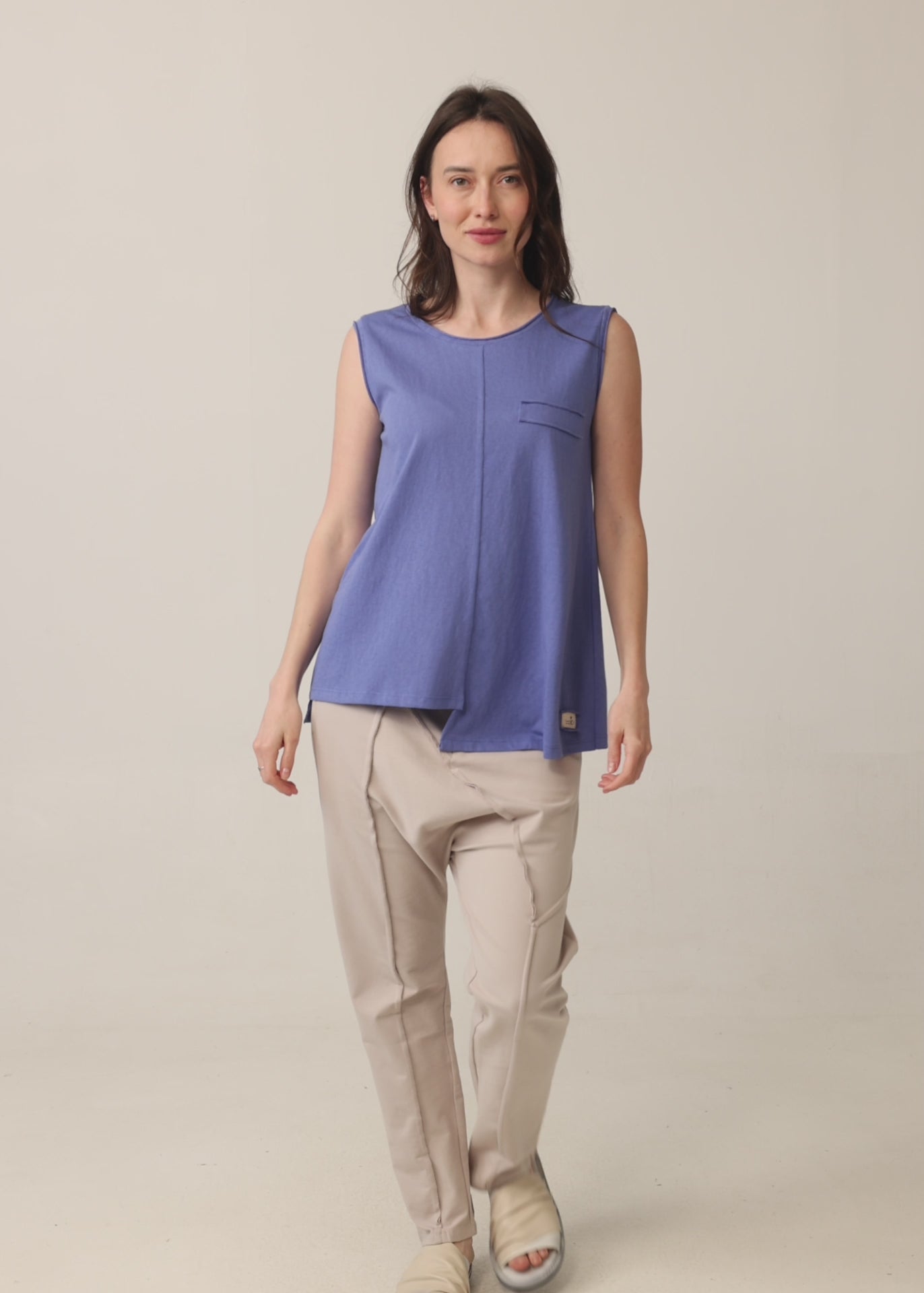 Blue Slub Mock Pocket Tank Top