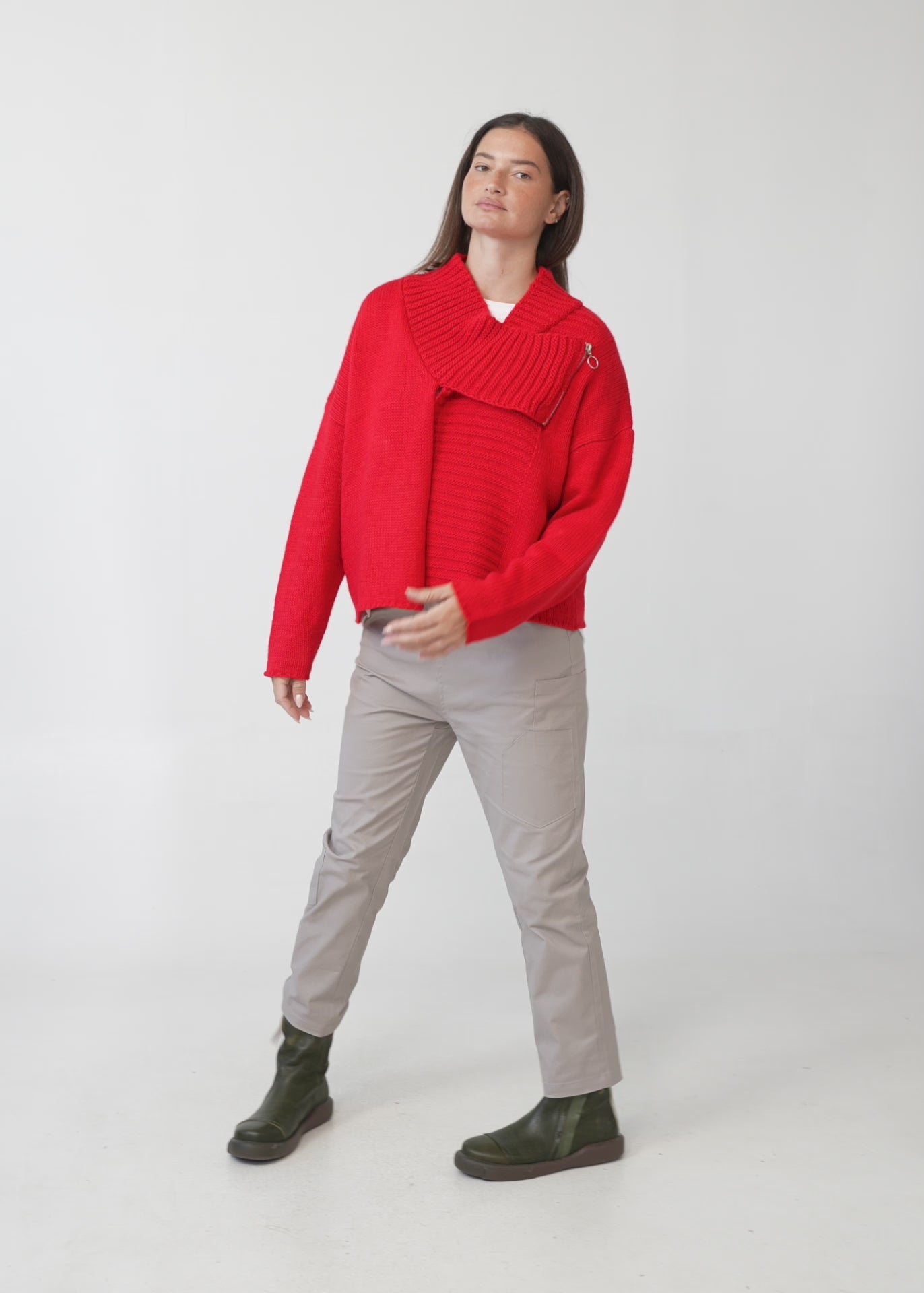 Green zippered knit top