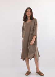 Green asymmetric pocket rib combination dress
