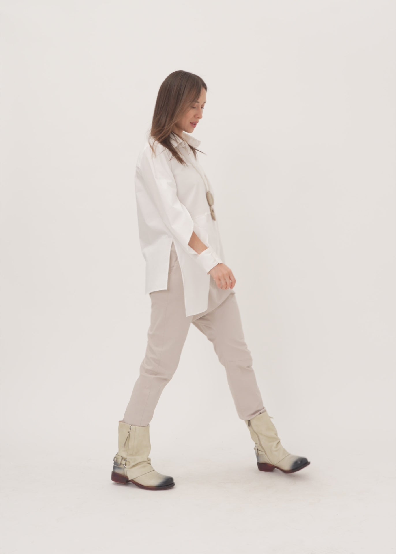 White open sleeve asymmetric men's shirt