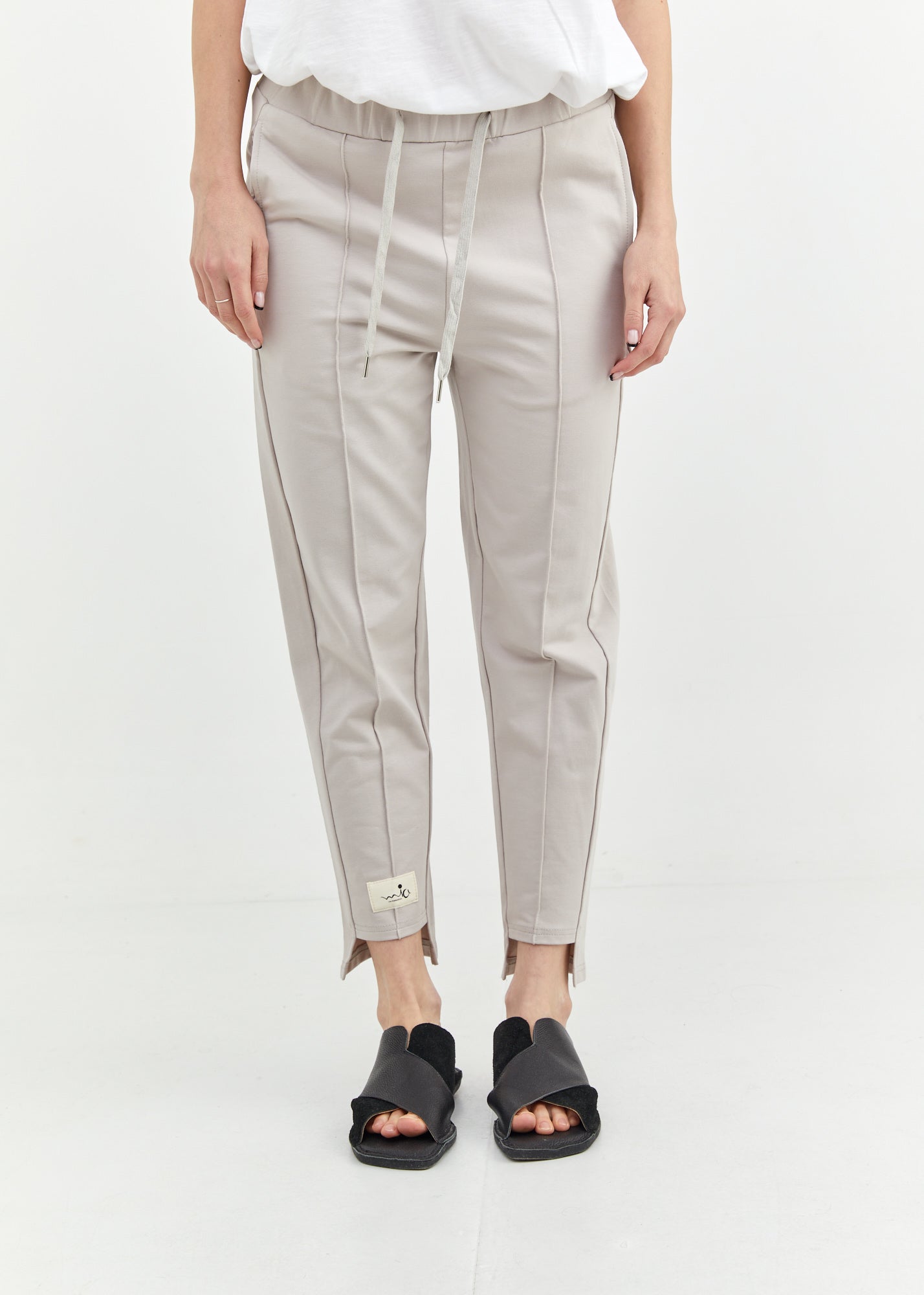 Pants seam in the middle and a gray patch