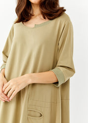 Green asymmetric pocket rib combination dress