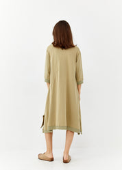 Green asymmetric pocket rib combination dress