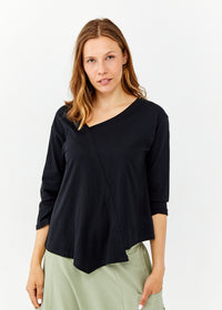 Shirt 3/4 sleeve key asymmetric triangle ending black - 00