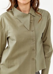 Green side collar long sleeve button down shirt